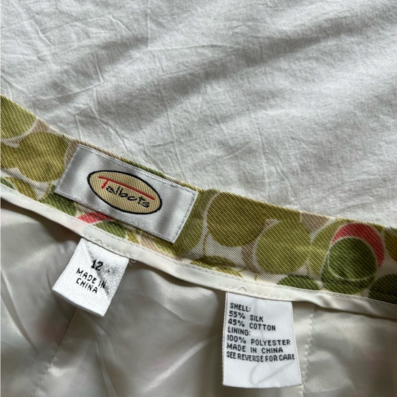 Talbots green & pink polka dot pattern silk lined pants 12 - Picture 2 of 4